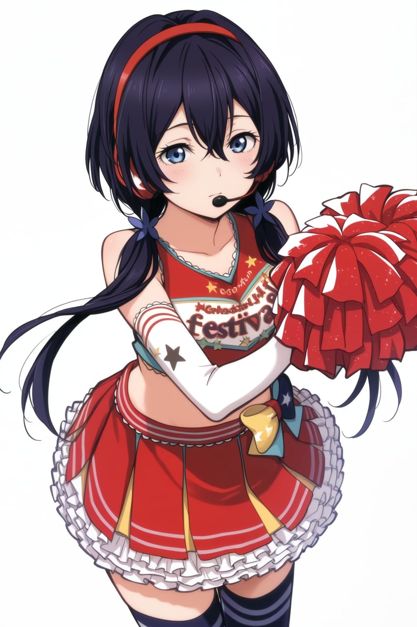 1girl, alternate_costume, bangs, bare_shoulders, black_hair, blue_eyes, blush, bow