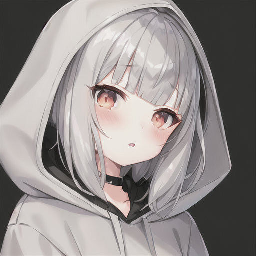 1girl, anything_(model), bangs, black_choker, blunt_bangs, blush, choker, drawstring