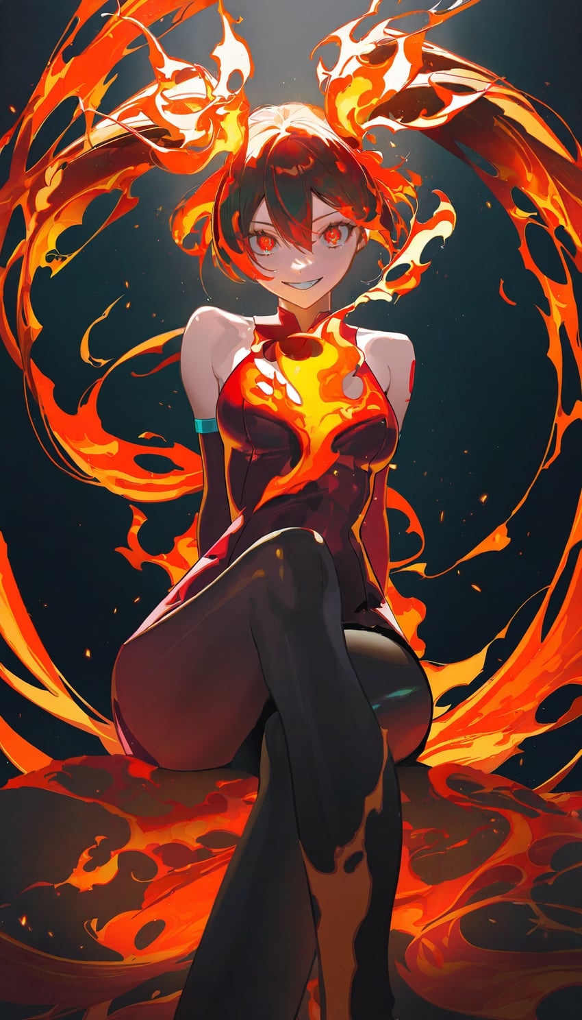 1girl, alternate_costume, arms_behind_back, bangs, blob_(artist), bodysuit, breasts, burnt_clothes