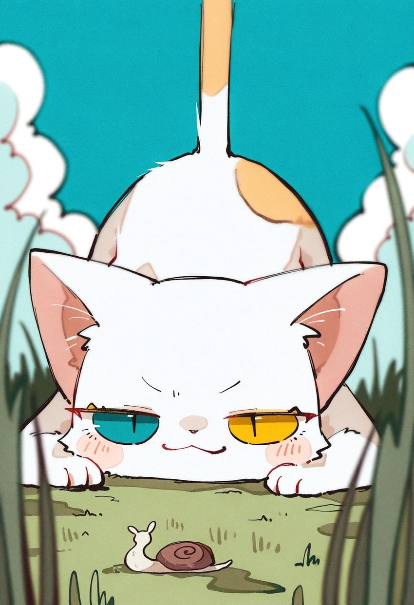 :3, animal_ears, animal_focus, blue_eyes, blue_sky, blurry, blurry_background, blurry_foreground