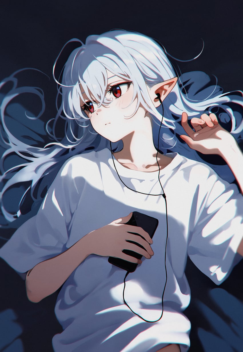 1girl, absurdres, arm_up, blush, breasts, cellphone, chromatic_aberration, closed_mouth