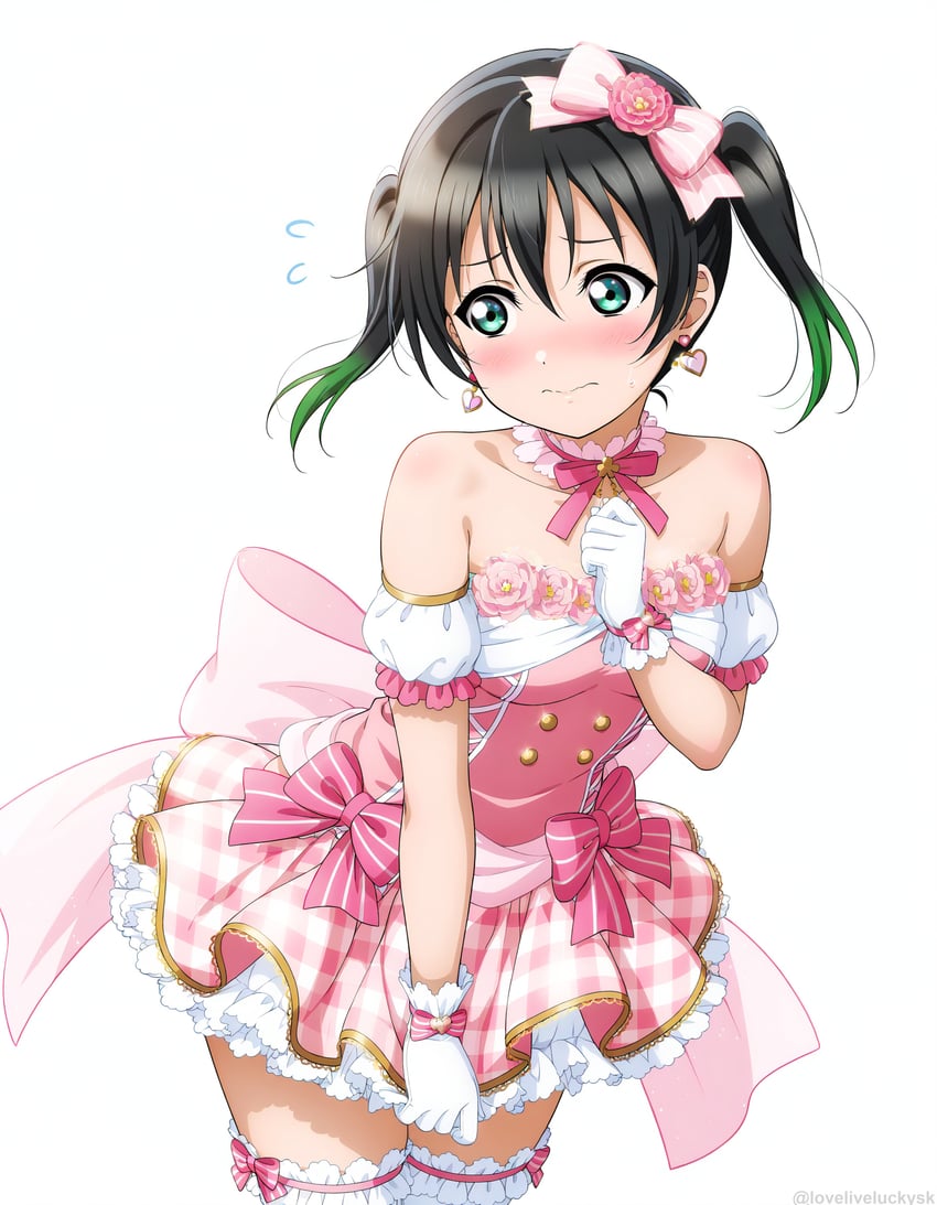 1girl, absurdres, aqua_eyes, bangs, bare_shoulders, black_hair, blush, bow