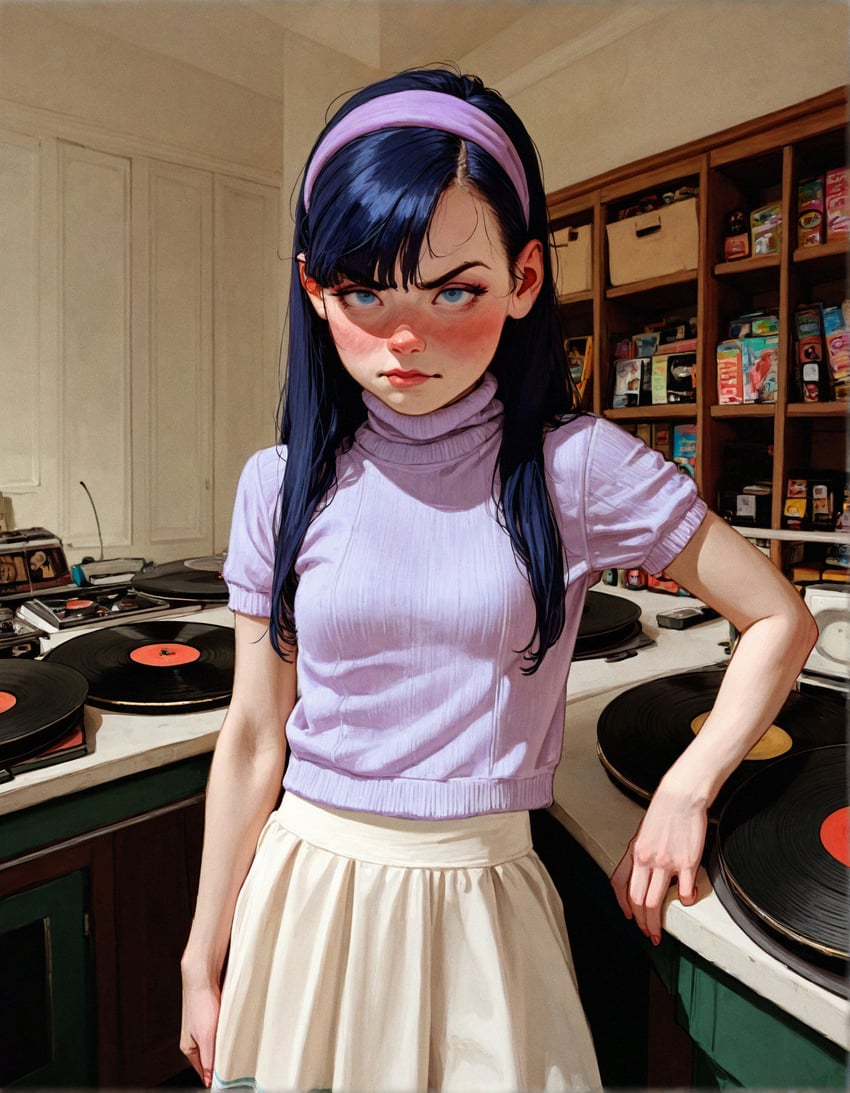 1girl, bangs, bapao, black_hair, blue_eyes, blush, breasts, furrowed_brow