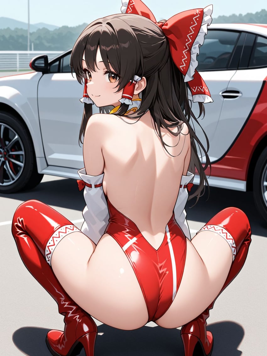 1girl, adapted_costume, ass, back, backless_outfit, bare_back, bare_shoulders, blue_sky