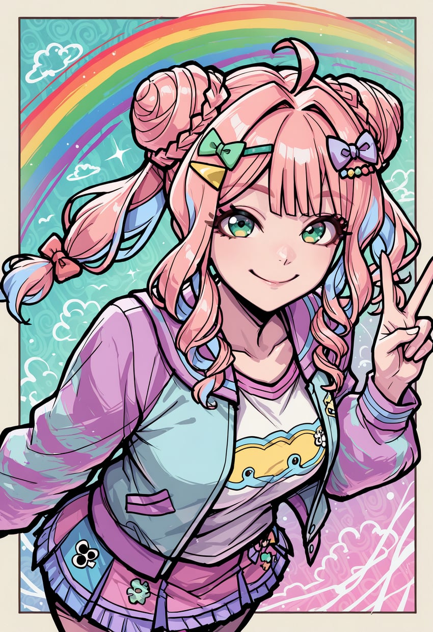 1girl, ahoge, aqua_jacket, bangs, blue_hair, border, bow, braid