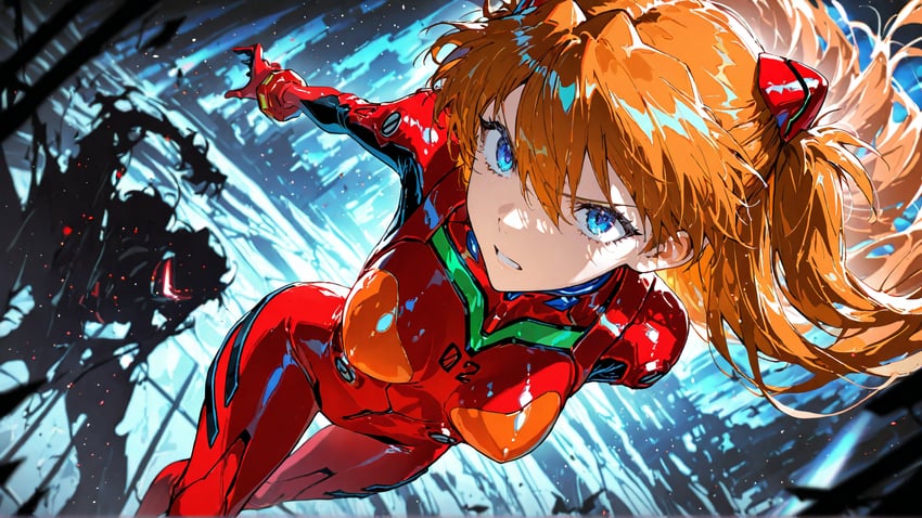 1girl, blue_eyes, bodysuit, bracer, breasts, brown_hair, dutch_angle, evakuator