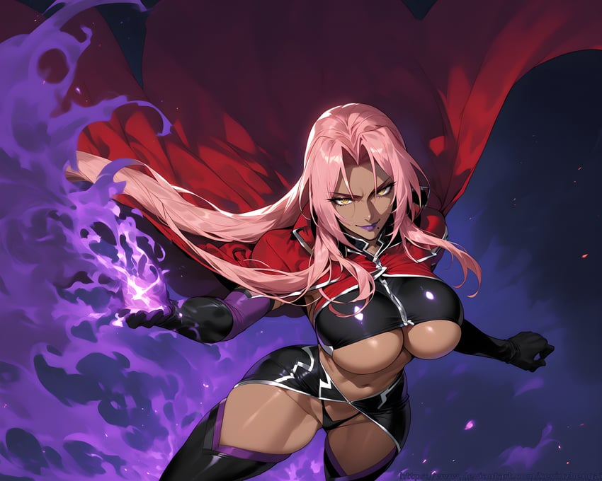 1girl, abs, absurdres, black_panties, black_skirt, boots, breasts, cape