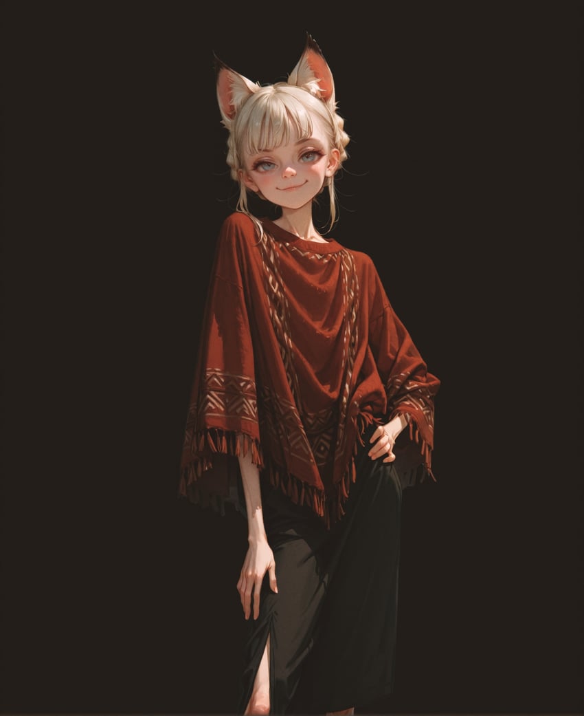 1girl, absurdres, animal_ear_fluff, animal_ears, antlers_anon, arm_at_side, bangs, black_background