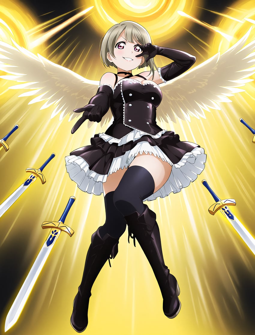 1girl, absurdres, aim_xl, ainme_diffusion, asymmetrical_hair, bangs, bare_shoulders, black_dress