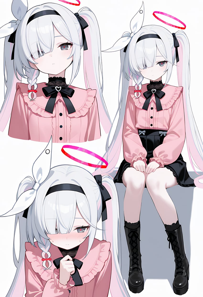 1girl, absurdres, alternate_costume, alternate_hairstyle, black_bow, black_bowtie, black_footwear, black_skirt