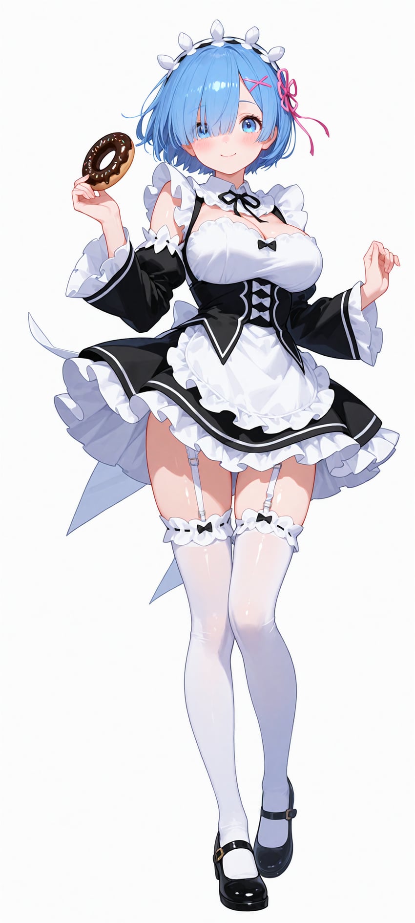 1girl, absurdres, bangs, bare_breasts, bare_shoulders, black_footwear, black_ribbon, black_sleeves