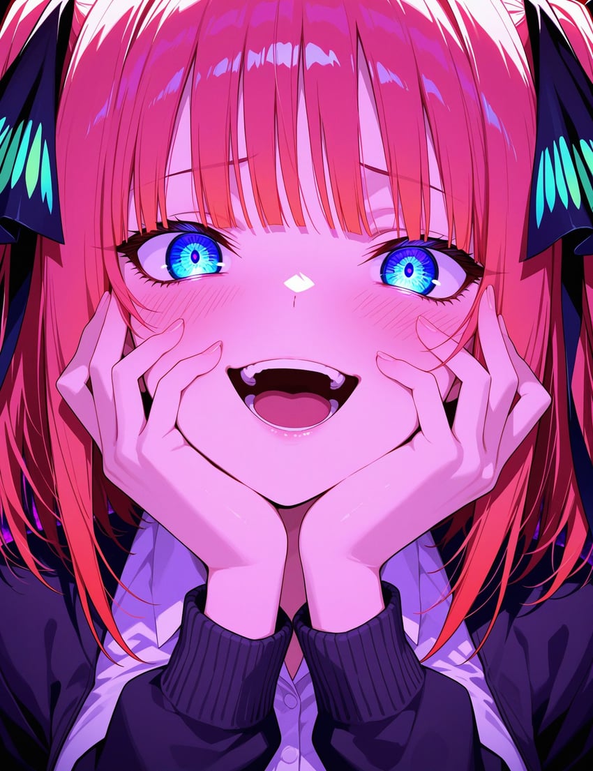 1girl, bangs, base_aiart, black_cardigan, black_ribbon, blue_eyes, blunt_bangs, blush