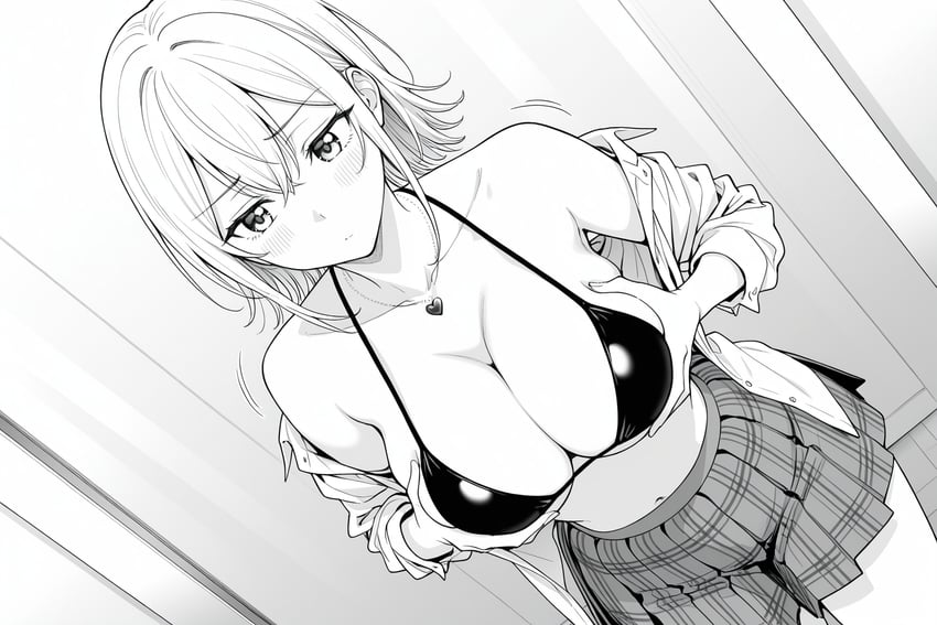 1girl, aizawa_kanna, bangs, bare_shoulders, bikini, blush, breasts, cleavage