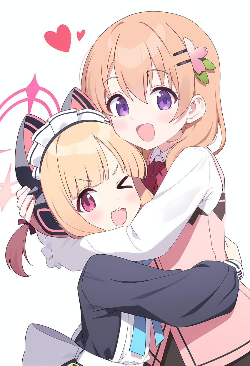 2girls, :3, :d, absurdres, animal_ear_headphones, animal_ears, apron, bangs