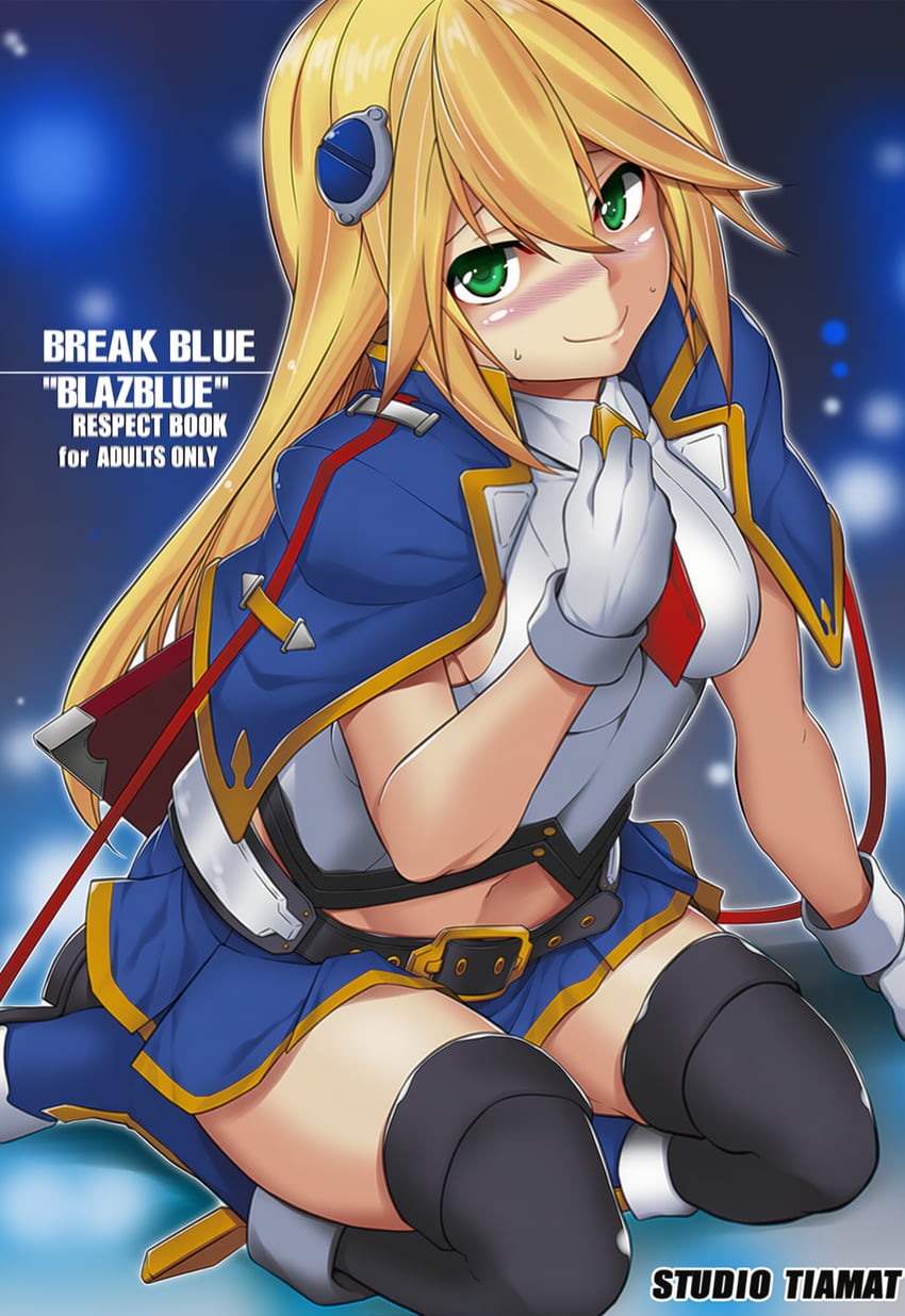 1girl, back_holster, belt, belt_buckle, black_belt, black_thighhighs, blazblue, blonde_hair