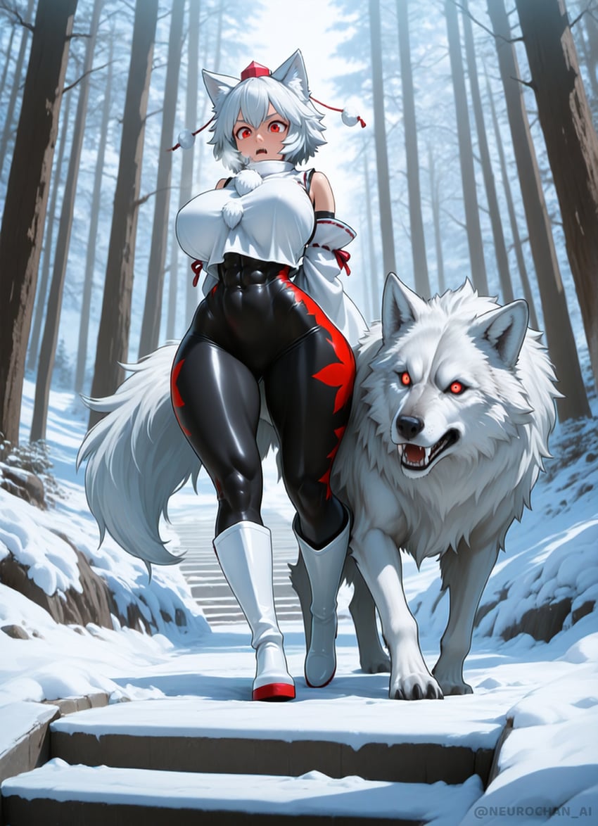 1boy, 1girl, abs, animal, animal_ears, bare_shoulders, black_bodysuit, bodysuit