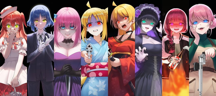 6+girls, \||/, adjusting_clothes, adjusting_gloves, ahoge, alternate_costume, angry, apron