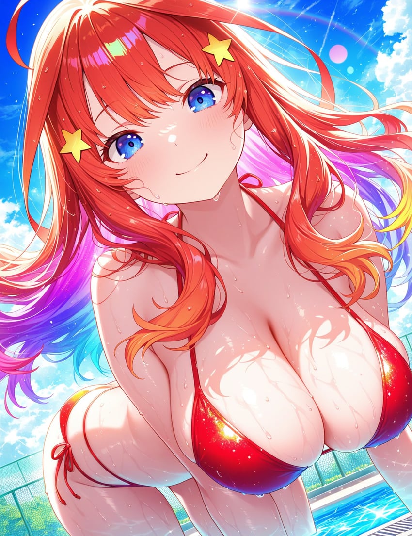 1girl, ahoge, bangs, bare_arms, bare_legs, bare_shoulders, base_aiart, bikini