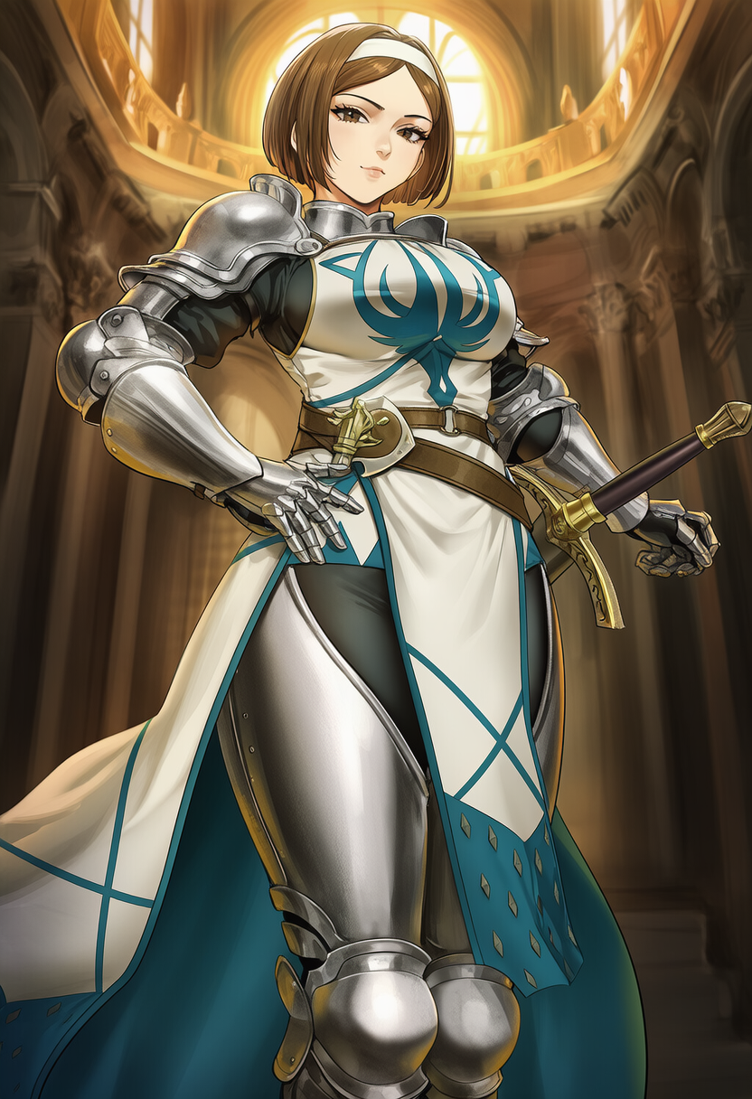 1girl, apprenticedomini, armor, armored_boots, bangs, belt, belt_buckle, black_pants