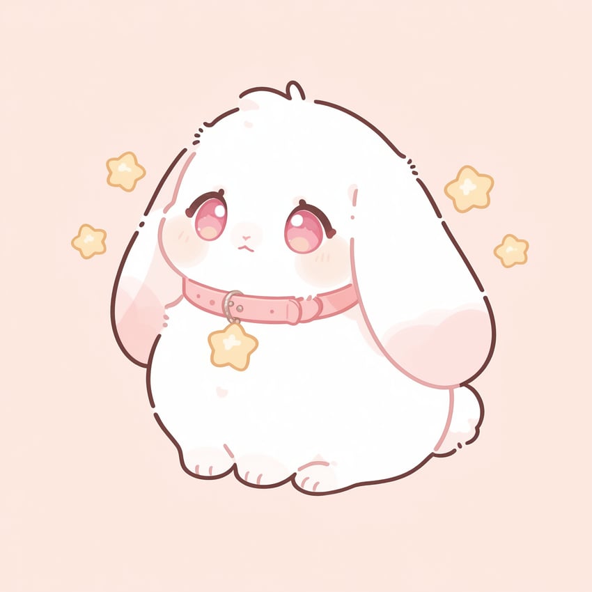 animal, animal_focus, bad_source, collar, floppy_ears, highres, no_humans, original, pink_collar, pink_eyes, rabbit, stable_waifu, star_(symbol), white_fur