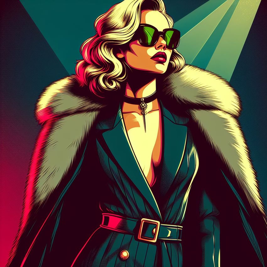 1girl, belt_buckle, black_choker, blonde_hair, buckle, cape, choker, dall-e