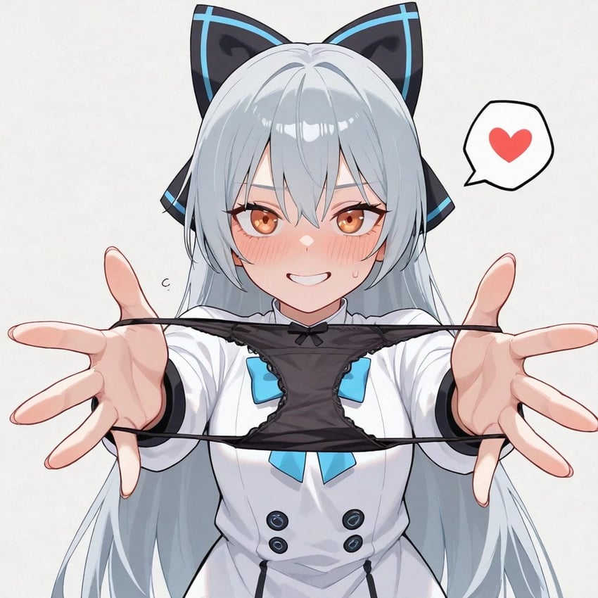 1girl, black_bow, black_panties, blue_bow, blush, bow, bow_panties, dress