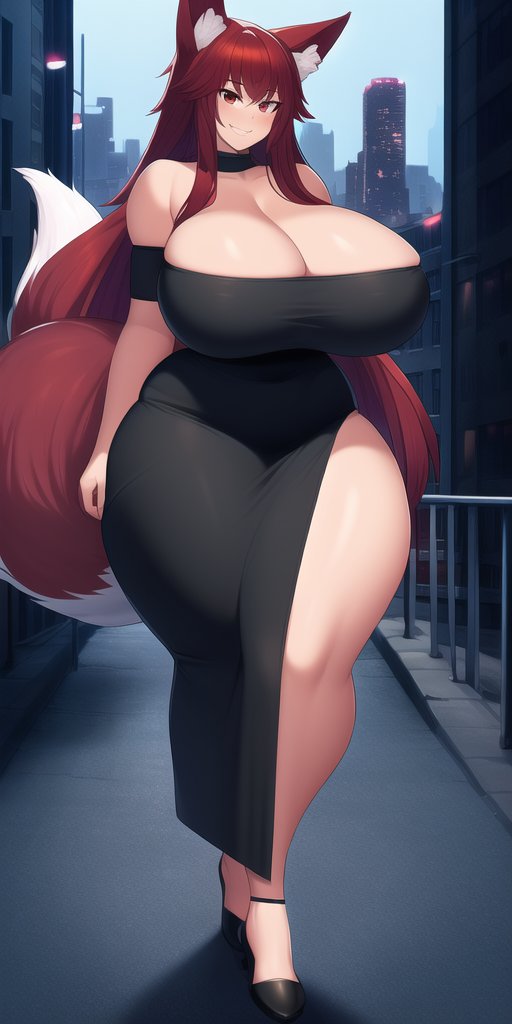 1girl, :d, animal_ear_fluff, animal_ears, another29760924, bare_shoulders, black_choker, black_dress