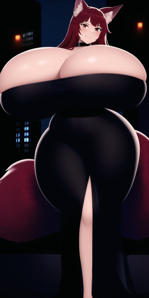 1girl, :d, animal_ear_fluff, animal_ears, another29760924, bare_shoulders, black_choker, black_dress