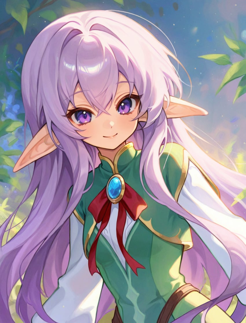 1girl, bangs, belt, blue_gemstone, blurry, blurry_background, blush, bow