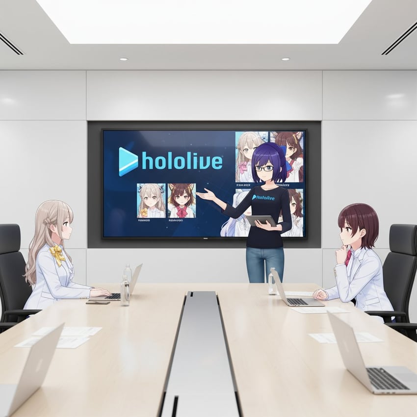 3girls, a-chan_(hololive), blonde_hair, blue_hair, brown_hair, colored_inner_hair, faux_text, glasses