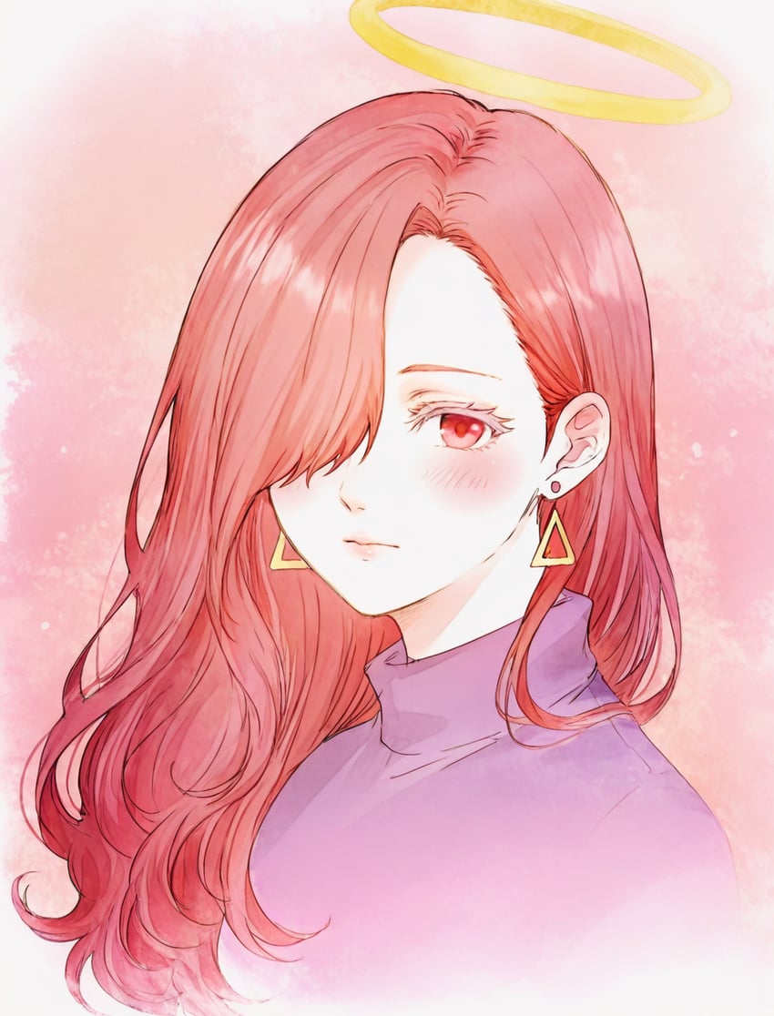 1girl, asymmetrical_bangs, bangs, blush, border, closed_mouth, colored_eyelashes, cropped_torso