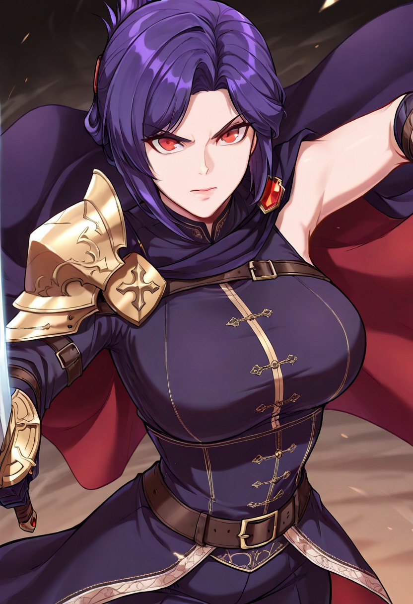 1girl, arm_belt, armor, armpits, bangs, belt, belt_buckle, black_background