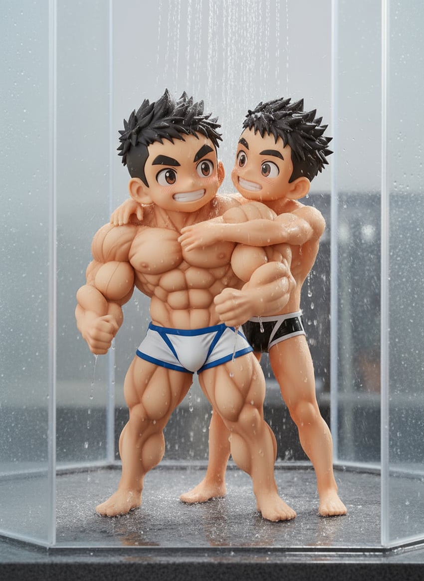 2boys, bodybuilder, bulge, character_request, copyright_request, esu, figure, large_pectorals