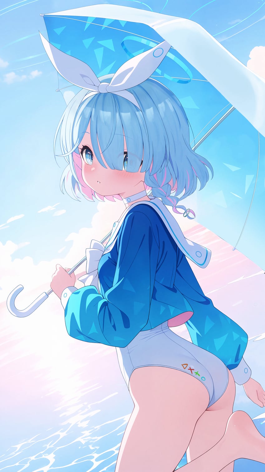 1girl, absurdres, aniflcx, arona_(blue_archive), ass, blue_archive, blue_eyes, blue_hair
