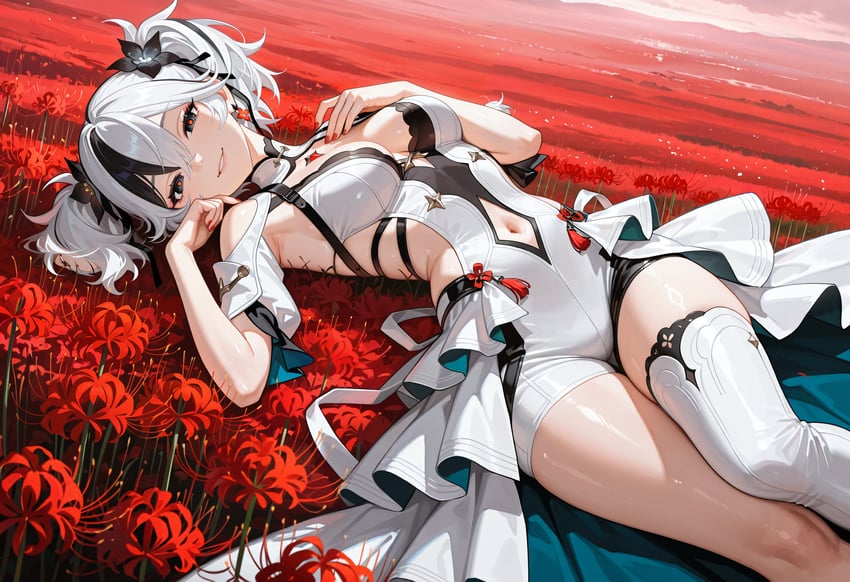 1girl, absurdres, black_streaks, camellya_(wuthering_waves), chinese_commentary, cleavage_cutout, clothing_cutout, commentary