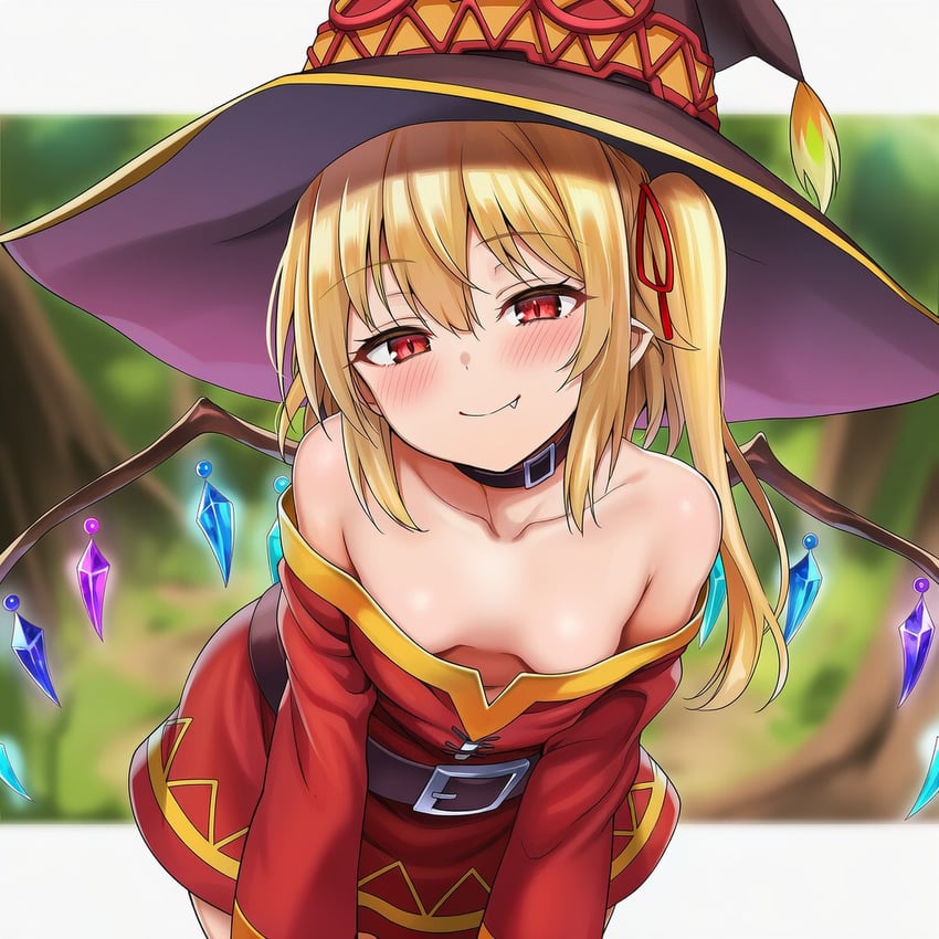 1girl, alternate_costume, alternate_headwear, belt, belt_collar, blonde_hair, blush, breasts