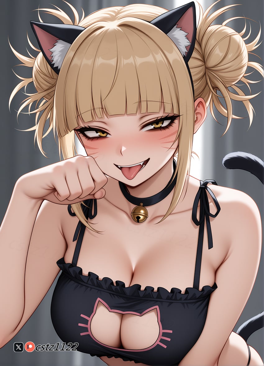 1girl, animal_ear_fluff, animal_ears, bangs, bare_shoulders, bell, black_bra, black_panties