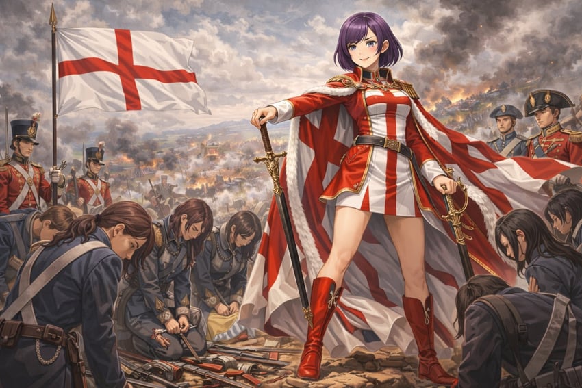 6+others, aiguillette, amelia_(pathways), ammunition_pouch, army, artist_request, battlefield, belt