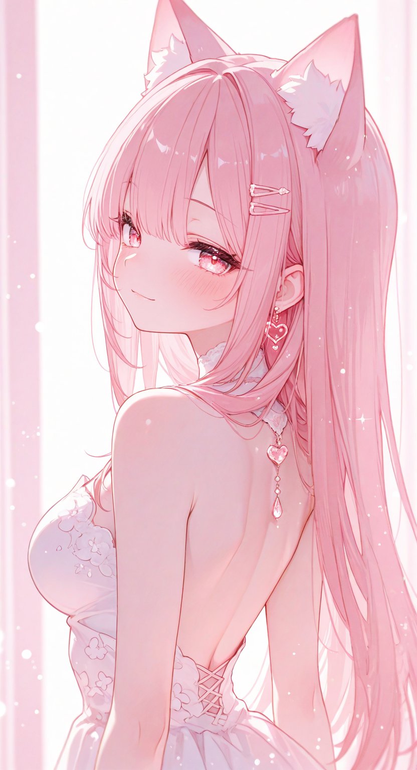 1girl, animal_ear_fluff, animal_ears, backless_dress, backless_outfit, bare_back, bare_shoulders, blush