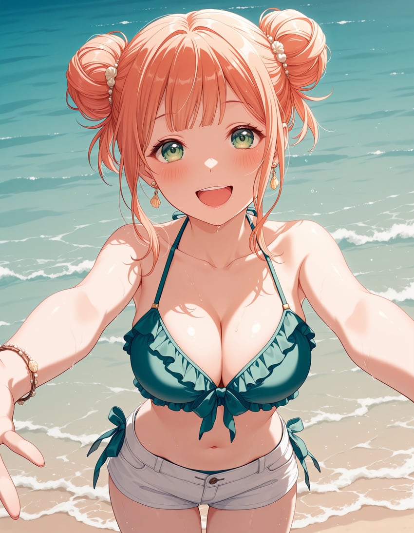 1girl, :d, absurdres, ai_of_skadi, alternate_hairstyle, bang_dream!, bang_dream!_girls_band_party!, bangs