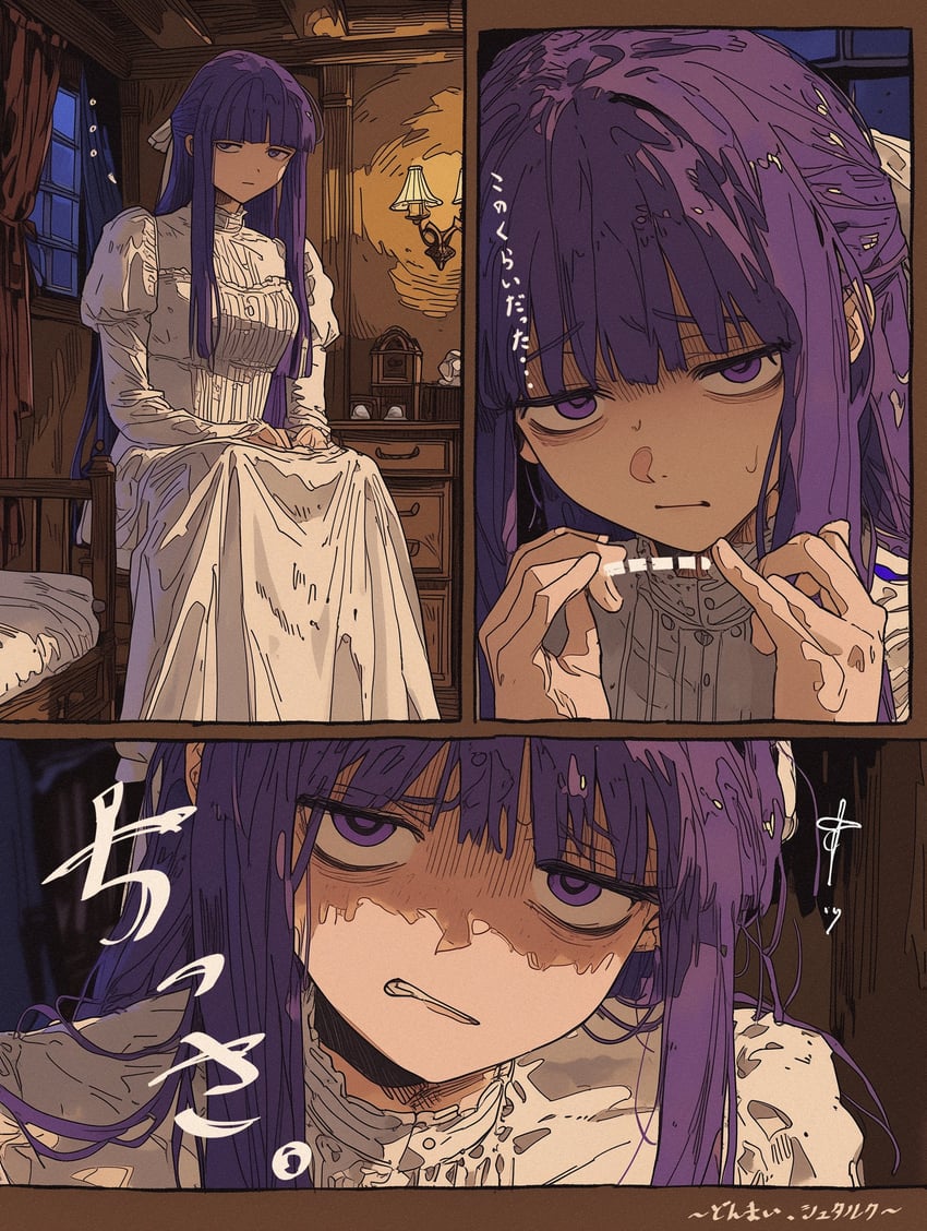 1girl, absurdres, ani_meme_ani, bed, breasts, clenched_teeth, close-up, closed_mouth