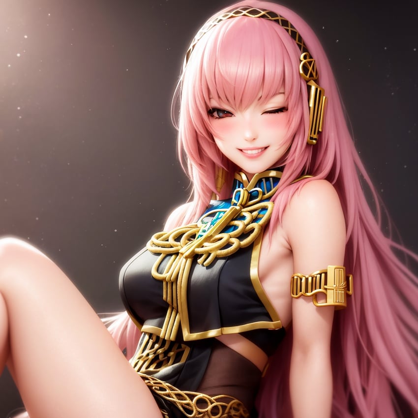 1girl, abyss_orange_mix, armpit_crease, bare_shoulders, blush, breasts, brown_background, lipstick