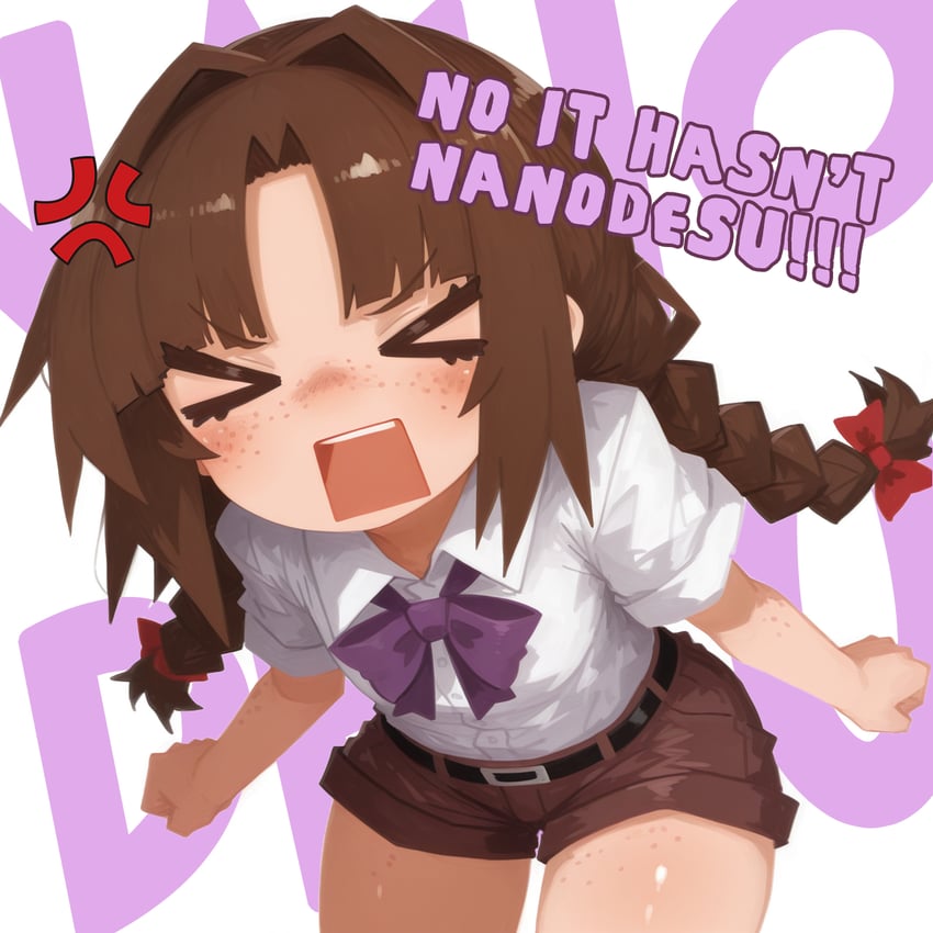 !, 1girl, >_<, anger_vein, angry, arms_at_sides, bangs, belt