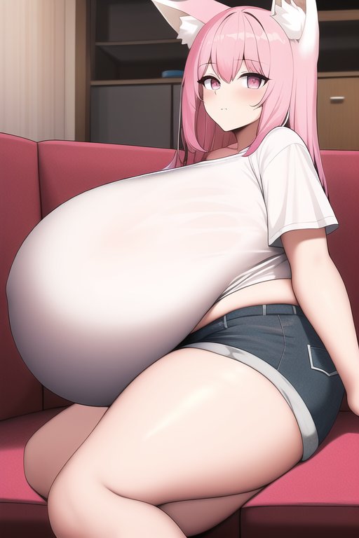 1girl, animal_ear_fluff, animal_ears, another29760924, bad_anatomy, bare_legs, blush, breasts