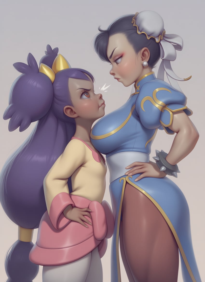 2girls, age_difference, akiman_pose, artist_request, blush, bracelet, breast_press, breasts