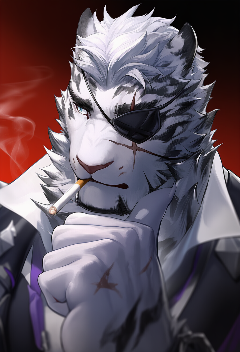 1boy, 2x2, animal_ears, arknights, bara, black_background, black_jacket, black_suit