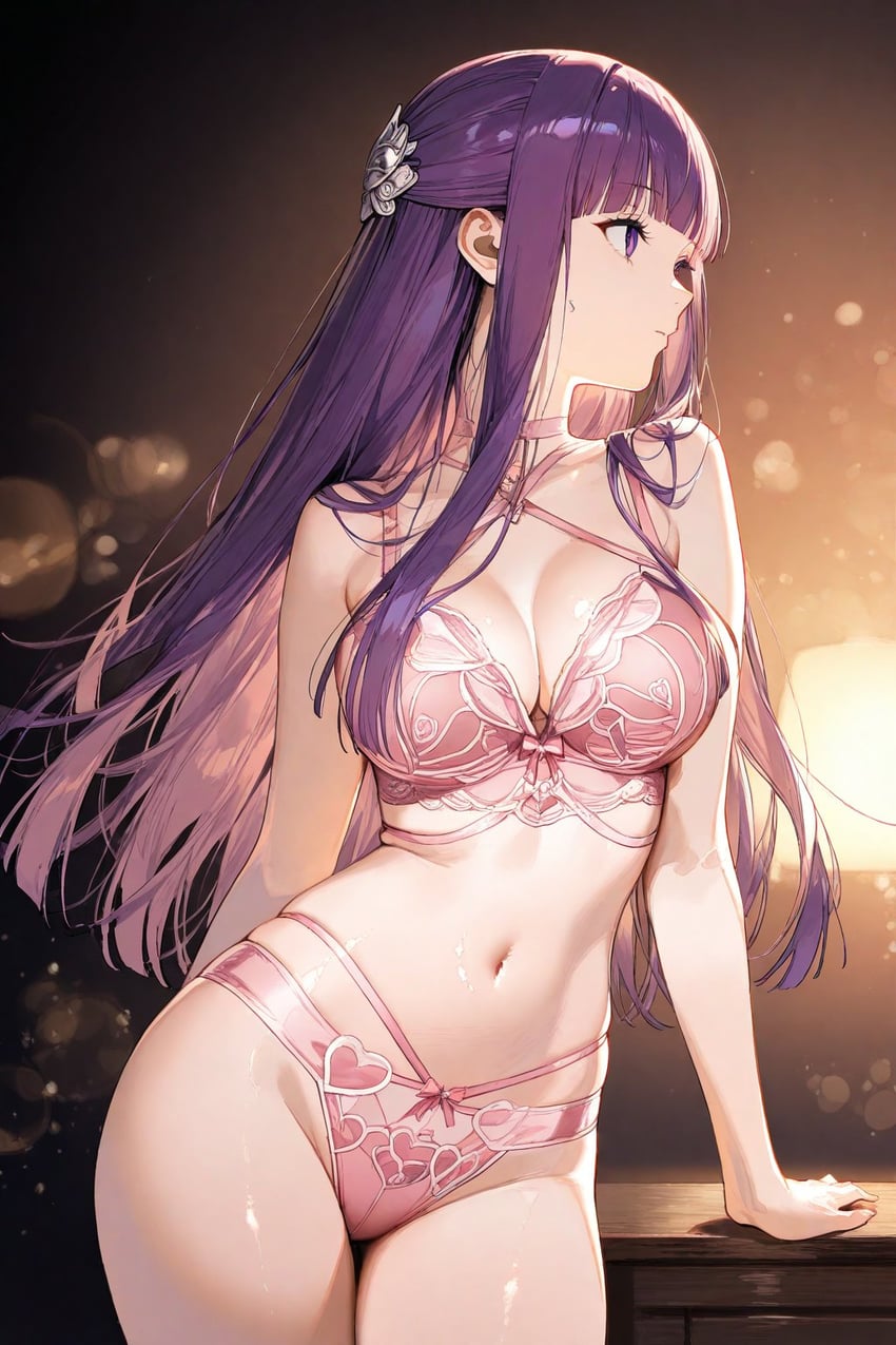 1girl, arm_behind_back, arm_support, bare_shoulders, black_background, blurry, blurry_background, bra