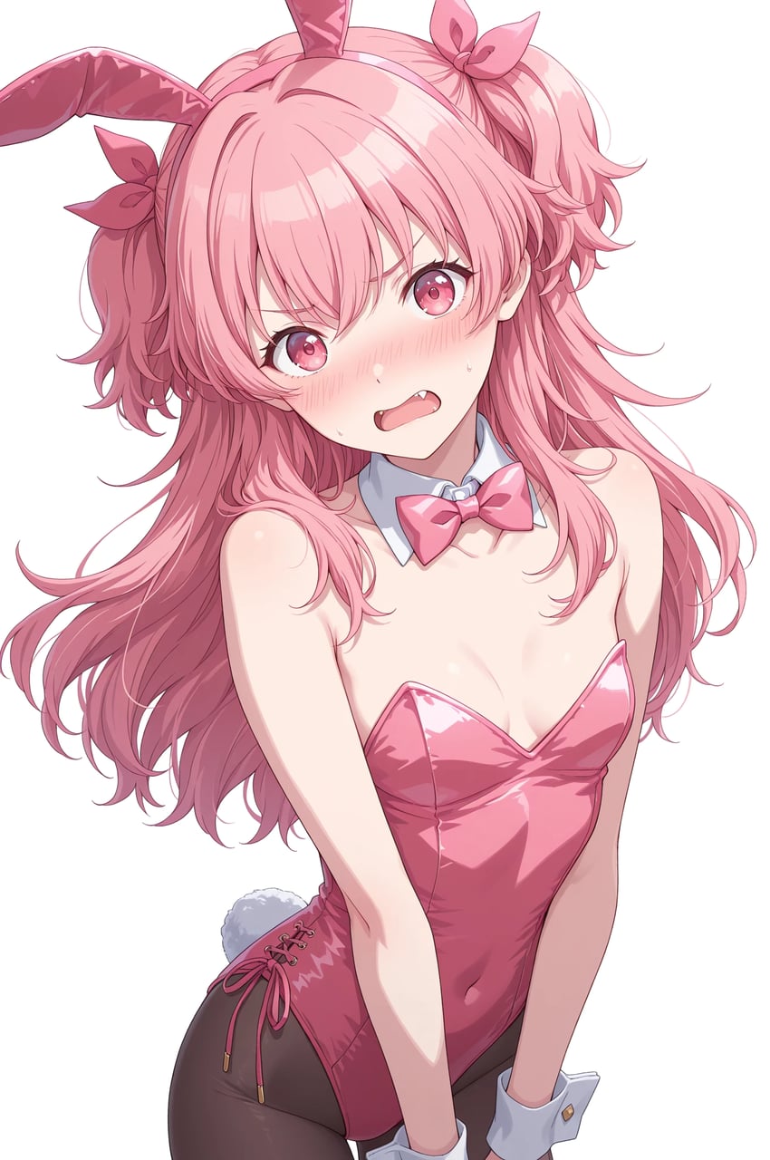 1girl, animal_ear_hairband, animal_ears, bare_shoulders, blush, bow, bowtie, breasts