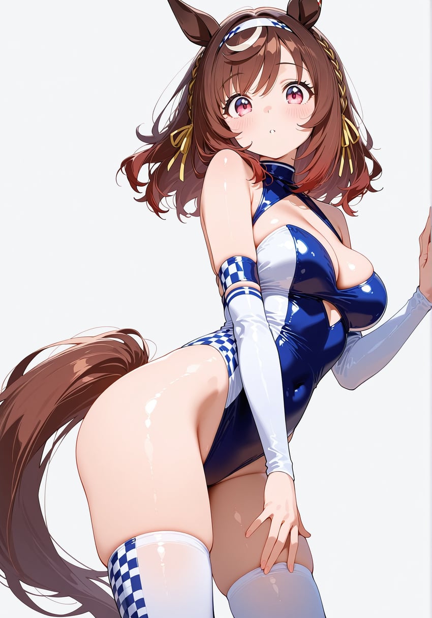1girl, alternate_costume, animal_ears, armband, bare_shoulders, blue_armband, blue_leotard, blue_thighhighs