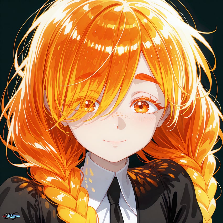 1other, absurdres, backlighting, black_background, black_jacket, black_necktie, blush, braid